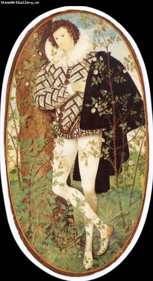 Nicholas Hilliard Leaning younger in rose bush